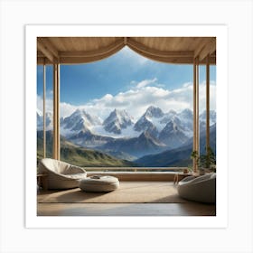Living Room With Mountain View Art Print