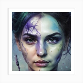 Woman With Purple And Blue Makeup Art Print