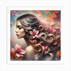 Fantasy Girl With Flowers Art Print