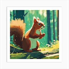 Squirrel In Forest Golden Ratio Fake Detail Trending Pixiv Fanbox Acrylic Palette Knife Style O (1) Art Print