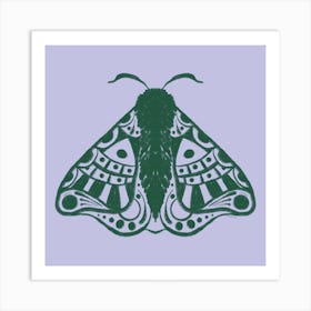 Vintage Moth Green - Lilac Art Print