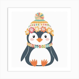 Floral Baby Penguin Nursery Illustration (8) Art Print