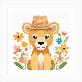 Floral Baby Lion Nursery Painting (33) Art Print