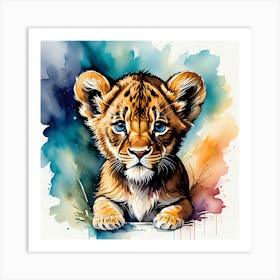 Lion Cub Watercolor Painting Art Print