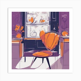 Drew Illustration Of Mango On Chair In Bright Colors, Vector Ilustracije, In The Style Of Dark Navy (2) Art Print