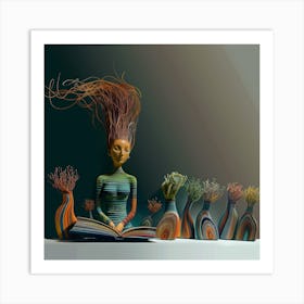 Surreal, woman with her plants, artwork print, "Sunday" Art Print