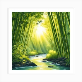 A Stream In A Bamboo Forest At Sun Rise Square Composition 65 Art Print