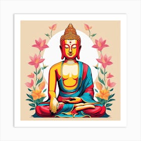 Colorful Floral Buddha Painting (1) Art Print