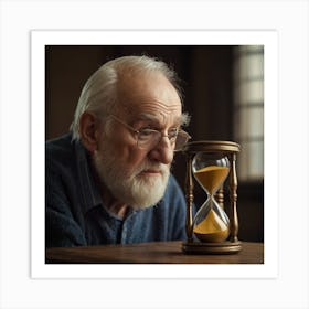 Old Man Looking At Hourglass Art Print