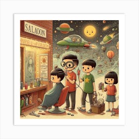 Barber Shop In Space Art Print