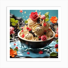 Ice Cream Bowl With Flowers Art Print