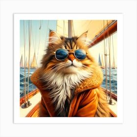 Cat On A Sailboat Art Print