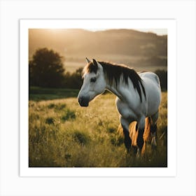 Horse In The Field At Sunset 1 Art Print