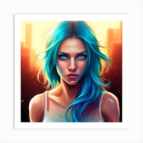 Blue Haired Girl Art Print