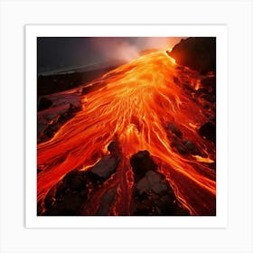 Firefly Volcanic, Magma, Flow, Illustration, Molten, Lava, Heat, Fiery, Color Palette, Orange, Red, (1) Art Print