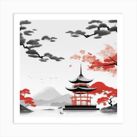 Red Japanese Pagoda Art Print