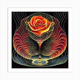 A rose in a glass of water among wavy threads 11 Art Print