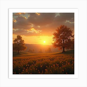 Golden Autumn Sunset Over A Peaceful Countryside 1 Art Print