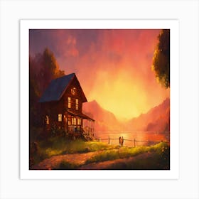 House At Sunset Art Print