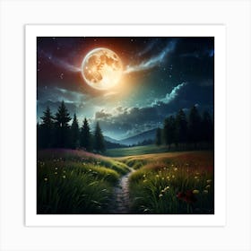 Full Moon Over Meadow Art Print