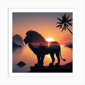 Sunset Lion Art Print