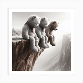 Three Teddy Bears On A Cliff Art Print