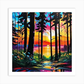 Sunset In The Woods 4 Art Print