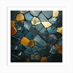 Abstract Black And Gold Stone Wall Art Print