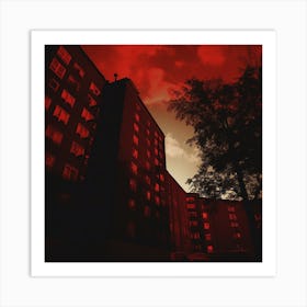 Red Sky Over Buildings Art Print