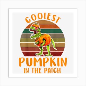 Funny Dinosaur Coolest Pumpkin In The Patch Retro Halloween Art Print