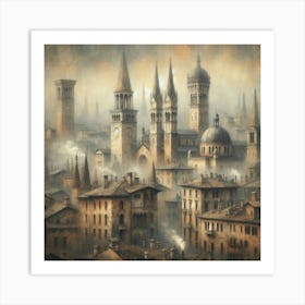 City In Fog Art Print