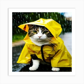 Raincoat Cat Art Print