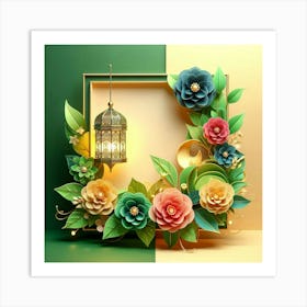 Ramadan Frame With Flowers And Lantern 1 Art Print