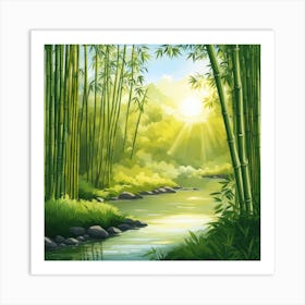 A Stream In A Bamboo Forest At Sun Rise Square Composition 142 Art Print