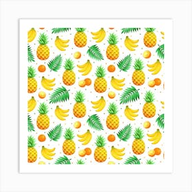 Seamless Pattern With Pineapples And Bananas Art Print