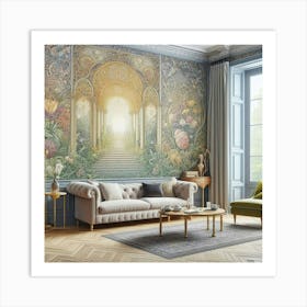 A William Morris Inspired Wallpaper Design Transforming A Modern Living Space, Style Victorian Watercolor 2 Art Print