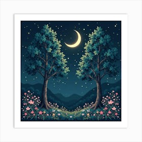 Moon And Forest Style William Morris2 Art Print (12) Art Print