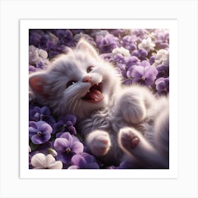 Kitten In Purple Flowers Art Print