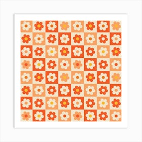 Groovy Checkerboard Daisy Flowers Art Print