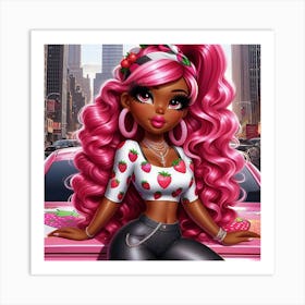 Black Girl With Pink Hair 2 Art Print