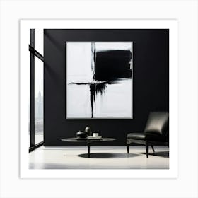 Monochrome Abstract Painting Capturing The Essence Of Super Black And Hyper White Featuring A High Art Print