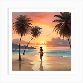 Sunset On The Beach Art Print