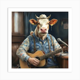 Cow Playing Guitar 2 Art Print