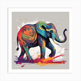An Abstract Representation Of A Roaring Elephant, Formed With Bold Brush Strokes And Vibrant Colors Art Print