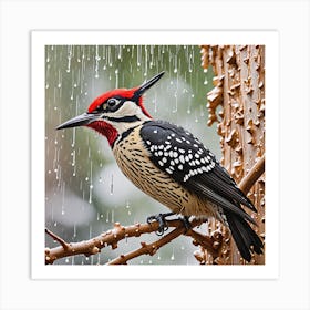 Woodpecker In The Rain 1 Art Print