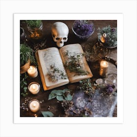 Spellbook and Skull Art Print