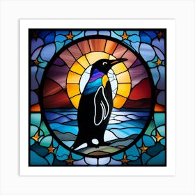 Penguin stained glass rainbow colors 1 Art Print