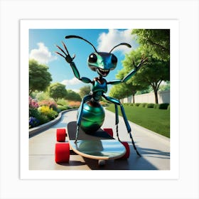 Ant On A Skateboard Art Print