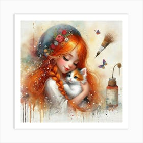 Little Girl With Cat 7 Art Print