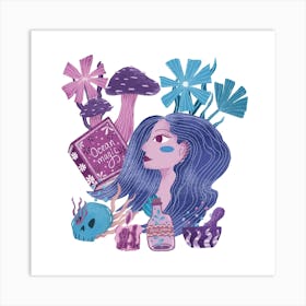 Ocean witch with magical flowers Art Print